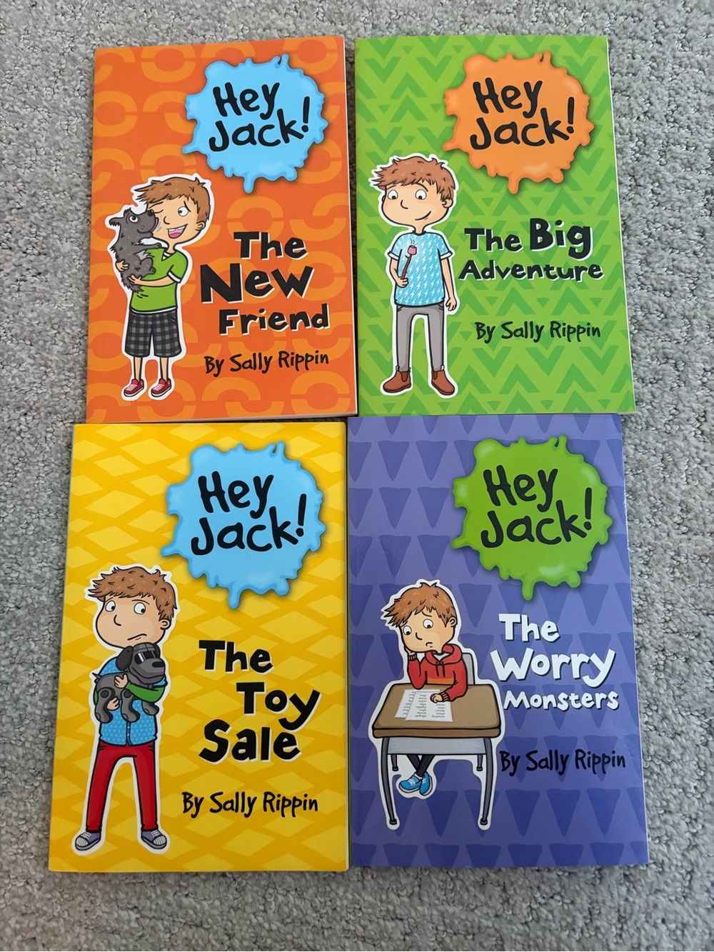 Hey Jack! Children's Book Set by — Colorful Green, Orange, Yellow, Purple Covers